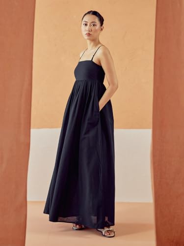 Image of FIORRA Women's Black Solid Linen Maxi Dress