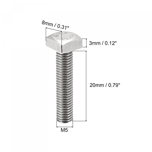 Image of uxcell Square Head Bolt, 10pcs M5x20mm Fully Thread 304 Stainless Steel Grade C Square Machine Screws