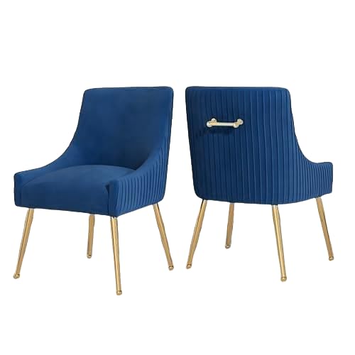 Image of SEYNAR Dining Chairs, Accent Chair Set of 2, Modern Upholstered Kitchen Dining Room Chairs with Gold Legs, Fabric Tufted Velvet Living Room Chair for Reception Bedroom Kitchen(Navy)
