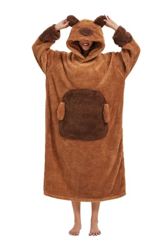chuangminghangqi Capybara Kuscheldecke zum Anziehen mit Ärmeln und Kapuze Unisex Übergroßes Tiere Decken Pulli Damen Lustige Riese lang Hoodie Decke Winter flauschiger Comfy und Warm Sofadecke