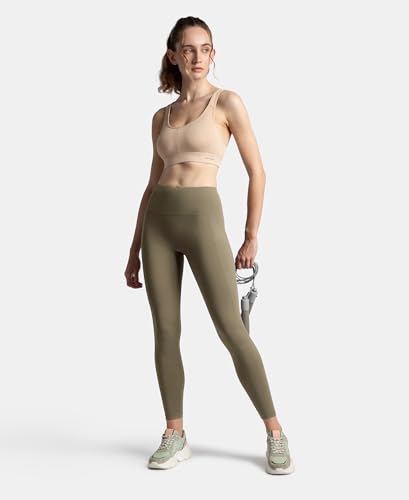 Image of Jockey MW68 Women's Microfiber Elastane Stretch Performance 7 /8th Leggings with Broadwaistband & Back Pocket Earth S