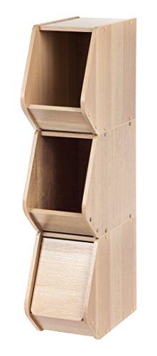 Image of IRIS USA Modular Wood Stackable Storage Box with Sliding Door, Narrow, Light Brown