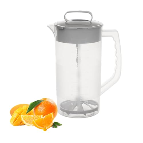1 Pack Mixing Pitcher for Drinks, 2 Quart/ 64oz Plastic Water Pitcher with Lid and Adjustable Mixer Plunger Angled Blades for Drinks, Easy-Mix Juice Container, Powdered Milk Juice Mixing Pitcher