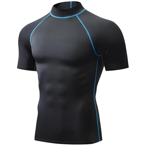 Witkey Mens UV Swim Shirt Short Sleeve UPF 50+ Rashguard Lightweight Quick Dry SPF Sun Protection Shirt Fit for Swimming Fishing Running Hiking Black Blue Cover