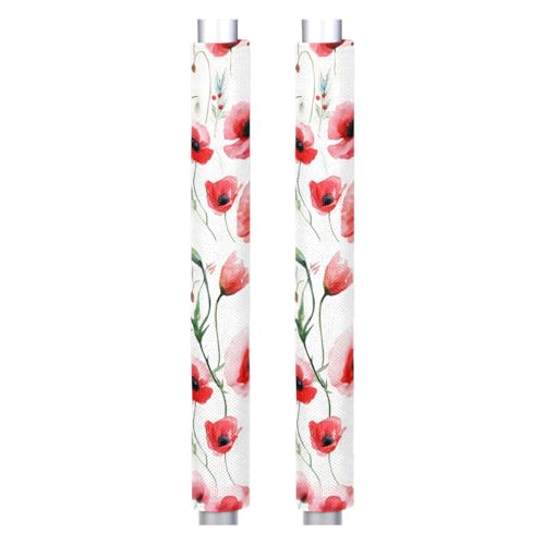Image of Pardick Refrigerator Door Handle Covers Set of 2, Red Flower Fridge Handle Cover Washable Fridge Dishwasher Oven Door Decor Protector Handle Cover, Keep Your Kitchen Appliance Clean