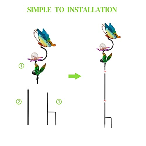 Hongland Solar Garden Lights, Glass Butterfly Solar Lights Garden Decor Stake, Outdoor Flower Solar Garden Lights Butterfly Yard Art For Pathway Lawn Patio #TOP7