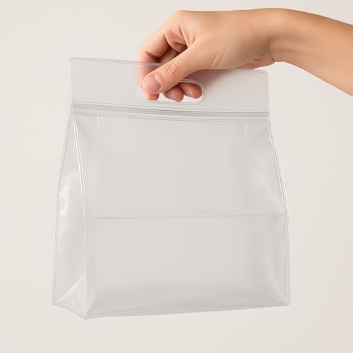 5 Bolsas Zip lock -28x21cm- con asa, herméticas, para congelación de alimentos y organizar nevera. Reutilizables, Translúcidas, Bolsa plástico zip con fondo ancho, Sin BPA