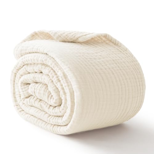 Image of 100% Cotton Muslin Blanket for Adults, 6-Layer, Queen, 90 x 90, Ivory
