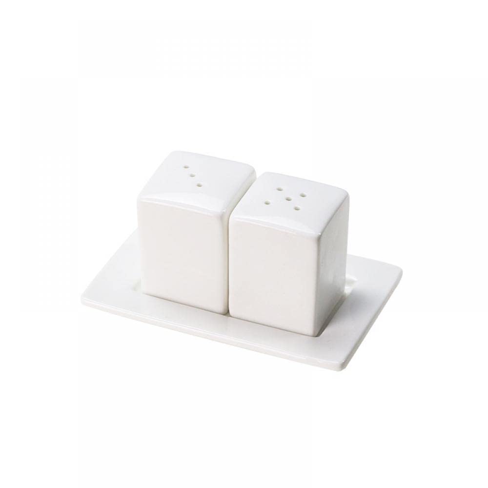 White Porcelain Salt & Pepper Shakers Set with Tray -1