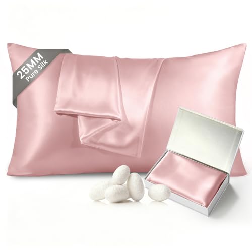 Image of THXSILK 25 Momme Mulberry Silk Pillowcase Hypoallergenic Zipper Pillow Case - Highest Grade 6A+ 100% Pure Mulberry Real Silk Pillowcase, 1PC (Light Pink, Queen Size 20 inchx30 inch)