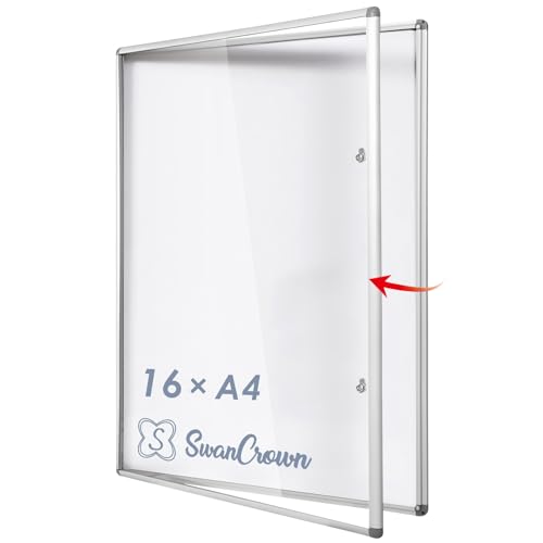 Swansea Tableau d'affichage 120 x 90 cm, Vitrine affichage avec un cadre en aluminium et porte en verre acrylique, Tableau affichage mural 16 x A4
