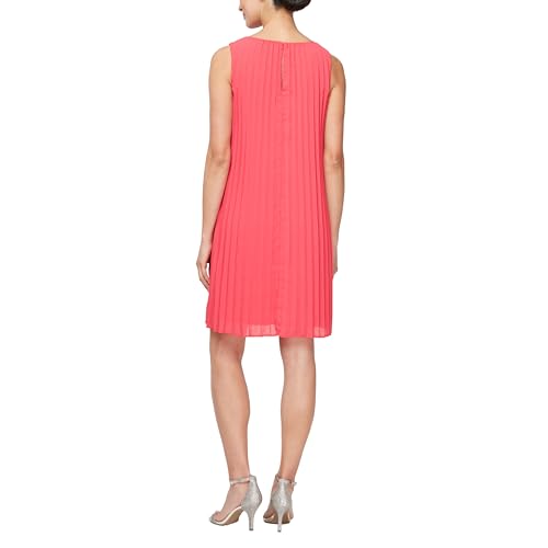 Image of S.L. Fashions Women's Short Sleeveless Pleated A-line Dress with Cutout Neckline