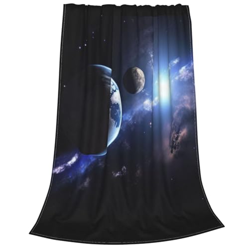 Couverture micro polaire terre et lune, cadeau chaleureux pour le lit