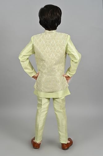 Image of AHHAAAA Kids Ethnic Silk Blend Waistcoat Kurta Pyjama Sherwani Set For Boys