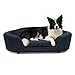 WONSHREE Oversized Oval Semi-Enclosed Dog Sofa with Short Legs, Linen Pet Couch with Button-Tufted Backrest, High-Center Low-Sides Support, Plush Comfort Dog Bed for Indoor Use, Dark Blue