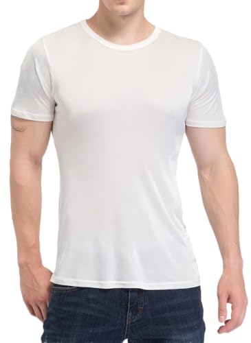 Mens Mulberry Silk T Shirt Scoop Neck TEE Shirts Short Sleeve Undershirt Lightweight Knit Silk Workout Shirts Blouse Tops