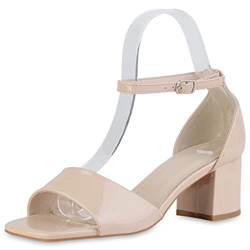VAN HILL Damen Klassische Sandaletten Blockabsatz Schuhe Lack...