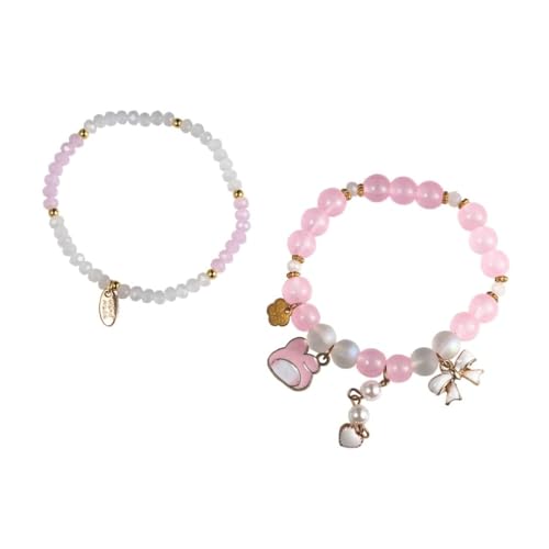 Image of Pingyongchang Elastic Cartoon Bracelets Crystal Beads Pearl Bracelets Cute Kawaii Adjustable Beaded Strand Bracelets for Women Girls Graduation Charm Bracelets Gift for Kids