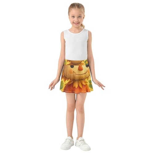 Athletic Shorts for Girls Skorts Cute Scarecrow Sunflowers Fall Toddlers Tennis Skirts Flowy Girl Skort 3t3