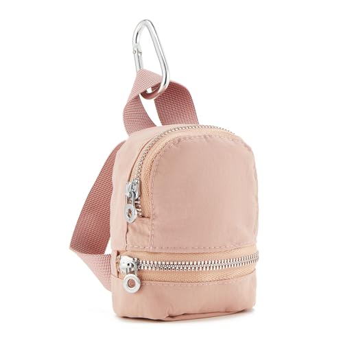 WOZEAH Mini Backpack Keychain for Women,Small Change Pouch Coin Purse with Zipper for Key Card Lipstick Headset Cosmetics Bag(N Pink)