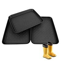 Strehknewen 3er Set Schuhabtropfschale – 35×27,5×3cm Schuhwanne aus robustem PP-Kunststoff, Schuhmatte für drinnen & draußen, Schwarz, Stapelbare Abtropfschale für nasse Schuhe & mehr