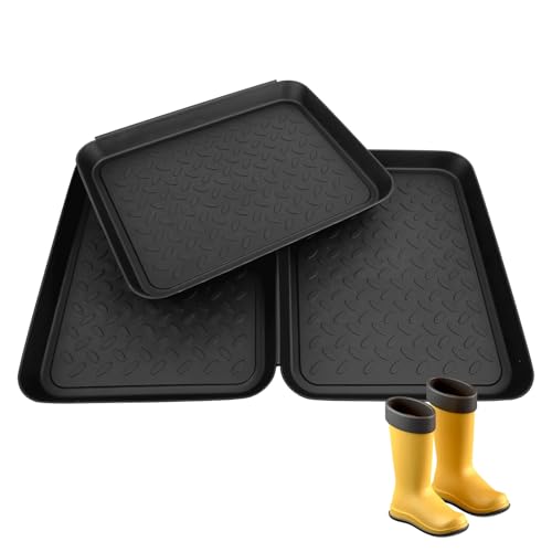Strehknewen 3er Set Schuhabtropfschale – 35×27,5×3cm Schuhwanne aus robustem PP-Kunststoff, Schuhmatte für drinnen & draußen, Schwarz, Stapelbare Abtropfschale für nasse Schuhe & mehr