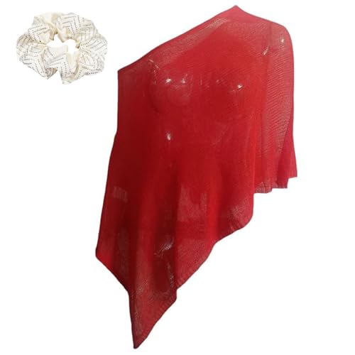 Women's Summer One-Shoulder Asymmetric Knit Poncho,Lightweight Skimming Knitted Shawl,Stylish Soft Lace Shawls Top