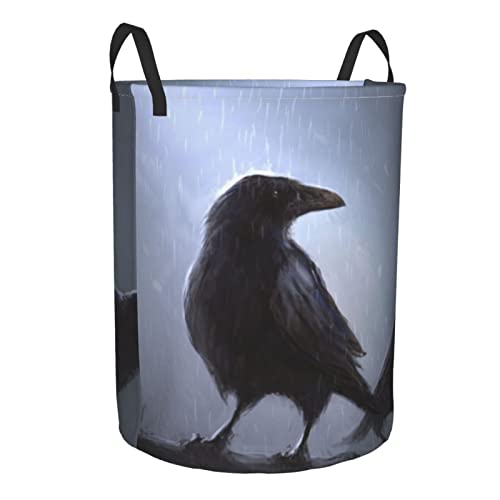 Ravens Printed Durable Waterproof Polyester Laundry Basket With Handle Round Foldable Storage Basket Portable Laundry Basket Medium #TOP1