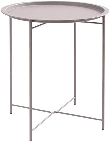 Furnius Folding Tray Metal Side Table, Sofa Table Small Round End Tables, Anti-Rust and Waterproof Outdoor or Indoor Snack Table, Accent Coffee Table,（H） 20.28" x（D） 16.38", Liqht Grey
