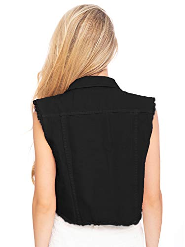 Anna-Kaci Womens Distressed Denim Button Up Sleeveless Crop Vest3