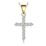 JewelryPalace 0.7ct Collana Croce Donna placcato oro giallo 14K con Cubica Zirconia, Collana Dorata Ciondolo Pietra Rotonda con Catena 45cm, Collane Pendenti in Oro Anniversario Set Gioielli Donna
