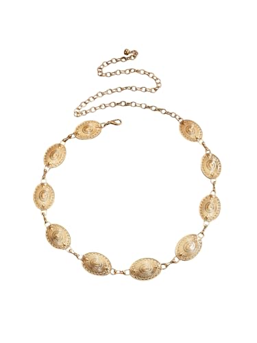 SweatyRocks Women's Western Belt Oval Concho Waist Chain Gold Cowgirl Belt for Dresses Jeans