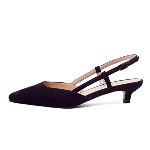 ROSERWISH Womens Cute Square Toe Slingback Suede Wedding Party Comfortable Kitten Low Heel Pumps Dress Shoes 1.5 Inch2