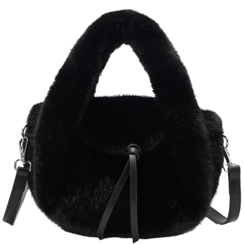 Faux Fur Small Tote Handbag for Women Soft Furry Shoulder Crossbody Bag Cute Fluffy Purse