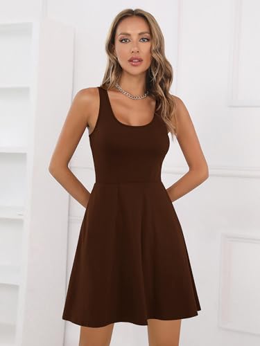 Image of Missufe Women's Sleeveless Racerback Flared Casual Plain Tank Dress
