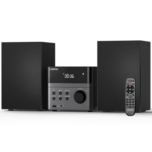 Home CD Stereo Shelf System, 30W Micro HiFi System (with CD Player, FM Radio, Bluetooth 5.3, USB Playback, AUX-in, Headphone Jack, Remote Control, DSP-Tech