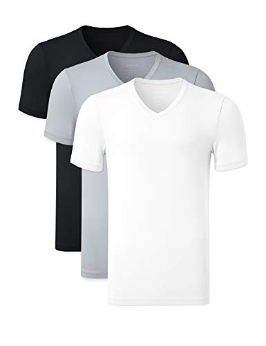 Colorfulleaf Men's Undershirt Bamboo V-Neck T-Shirts Short Sleeve Tagless Tees Slim Fit Underwear 3-Pack (Black/White/Gray, Xl) #TOP10
