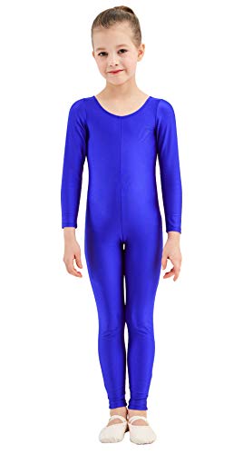 Speerise Girls Kids Long Sleeve Spandex One Piece Dance Unitard, Royal Blue, 8-10