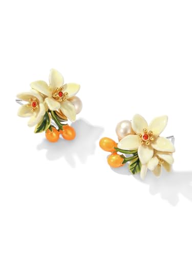 Orange Blossom Flower Kumquat Pearl Enamel Stud Earrings Handmade Jewelry Gift Juicy Grape Mothers' Day3