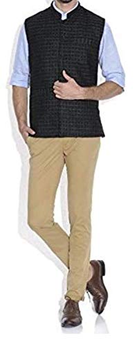 Image of Men's Woolen KULLU Patti Tweed Bandhgala Nehru Jacket Waistcoat