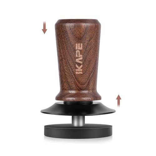 IKAPE 53.3mm Espresso Tamper, Spring-loaded Calibrated Tamper with Walnut Handle, Titanium Ripple Plating Base, Fits for 54 Breville Espresso Machine Bottomless Portafilter
