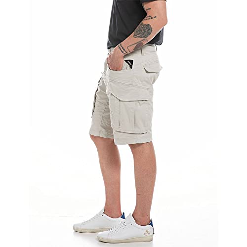 Replay Herren Cargo-Shorts Joe Short Regular-Fit mit Stretch, Aluminium 205 (Beige), 30W – Ansicht 3