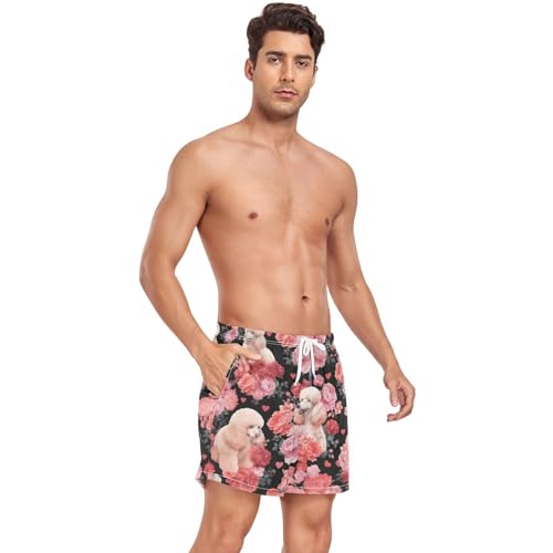 Poodle Rose Flowers Men's Swim Trunks with Liner Quick Dry Beach Shorts Swimwear Bathing Suit S-XXL4