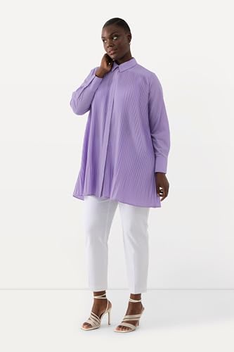 Blusa plisada en forma de A con cuello camisero y manga larga casual elegante para mujer 5