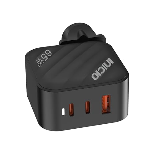 Image of INICIO 65W USB C Triple Port GaN Charger, 2 Type C + USB A PD Fast Charging for MacBook iPad Pro Air iPhone 17 16 15 14 Pro Max Galaxy S25 S24 S23 Ultra Z Fold 7 6 Pixel 10 9 8 Android iOS Devices
