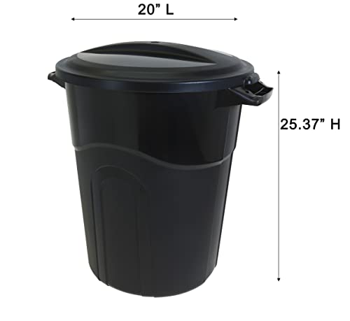 United Solutions 20 Gallon Round Waste Container, Black, Easy To Carry Garbage Can With Sturdy Construction, Pass-Through Handles & Attachable Click Lock Lid, Indoor Or Outdoor Use, 2-Pack, (Ti0087) #TOP1