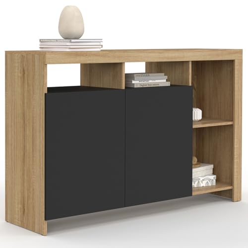 IDMarket Malo - Aparador (110 cm, madera de haya y puertas negras)