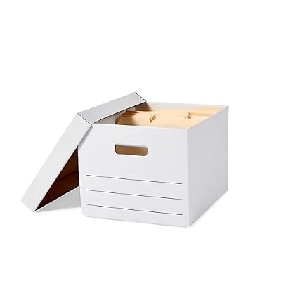 Amazon Basics Medium Duty Storage/Filing Boxes with Lid and Handles, Legal/Letter Size, Collapsible, Foldable, Tape-Free Assembly, 16.2" L x 12.5" W x 10.5" H, White, 12-Pack