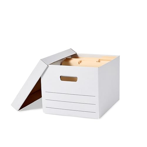 Amazon Basics Medium Duty Storage/Filing Boxes With Lid and Handles, Legal/Letter Size, 12-Pack, White, 16.2″ L x 12.5″ W x 10.5″ H