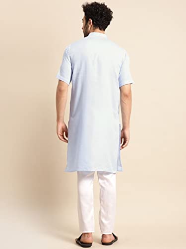 Image of Rajubhai Hargovindas Men's Pure Cotton Woven Design Half Sleeve Kurta